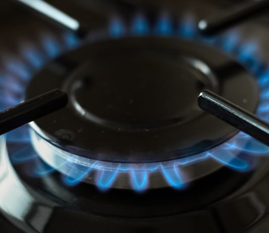 Blue flame of gas stove