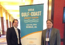 CEA-Florida Executive Director (right) readies for the Gulf Coast Energy Forum with event partner Lance Brown, Executive Director for PACE – Partnership for Affordable Clean Energy.