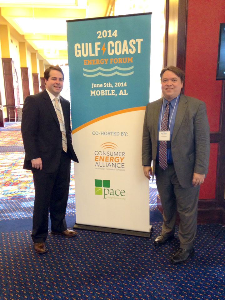 CEA-Florida Executive Director (right) readies for the Gulf Coast Energy Forum with event partner Lance Brown, Executive Director for PACE – Partnership for Affordable Clean Energy.