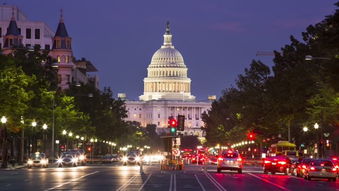 U.S. Capitol building at night in Washington, D.C.
