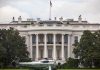 White House with Marine One Parked on Lawn