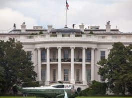 White House with Marine One Parked on Lawn