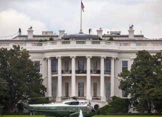 White House with Marine One Parked on Lawn