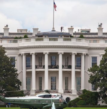 White House with Marine One Parked on Lawn