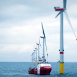 Offshore wind-farm with transfer vessel