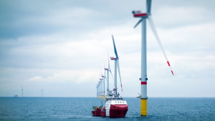 Offshore wind-farm with transfer vessel