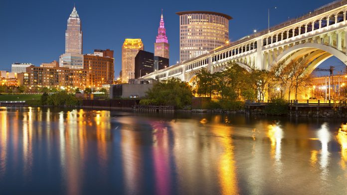 Cleveland Ohio in the evening