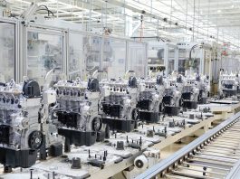 Production assembly line for manufacturing of engines