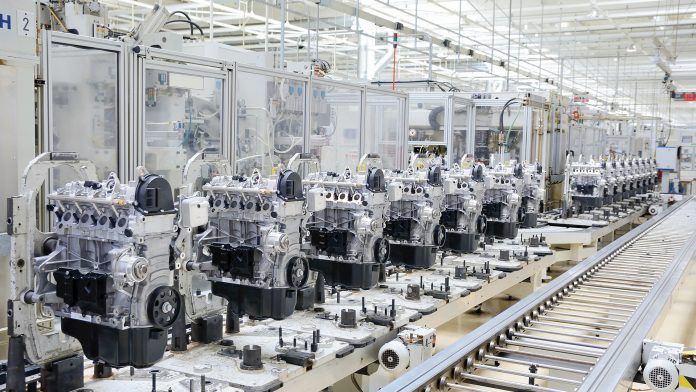 Production assembly line for manufacturing of engines