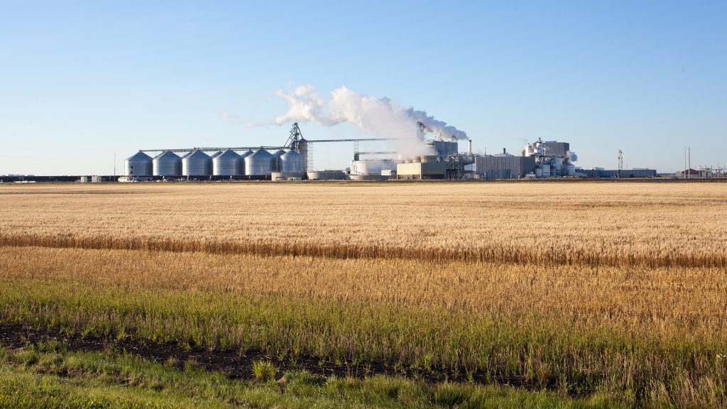 Ethanol refinery with farm fields