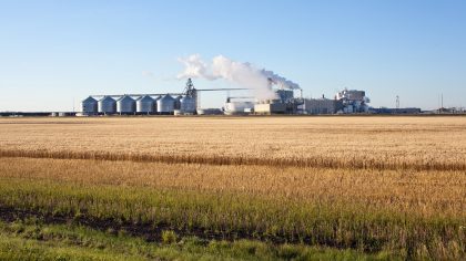 Ethanol refinery with farm fields
