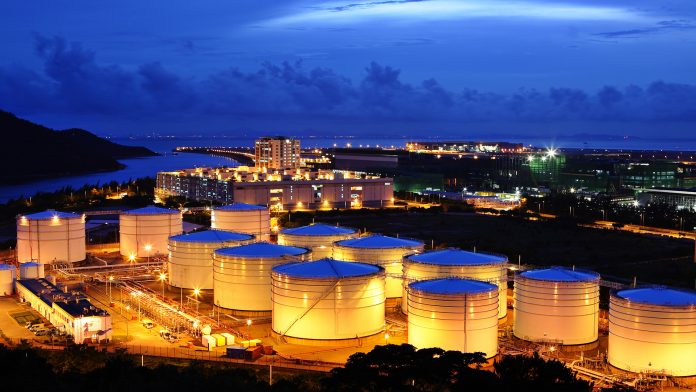 Oil tank farm at port