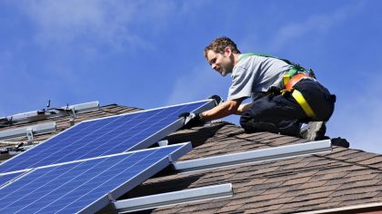 Solar panel installation on roof