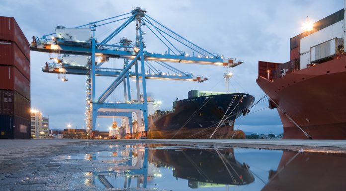 Port cranes loading ship