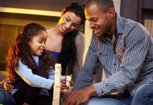 Parents and child building blocks