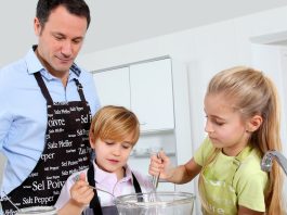 Dad cooking with children