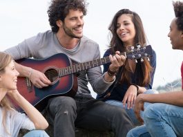 Group of friends with guitar