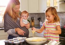 Mom cooking with children