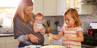 Mom cooking with children