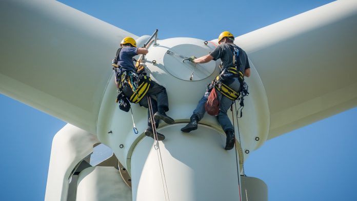 Wind turbine with workers