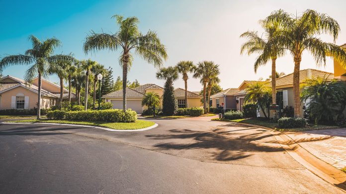 Community houses with palms, South Florida