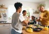 Family cooking breakfast