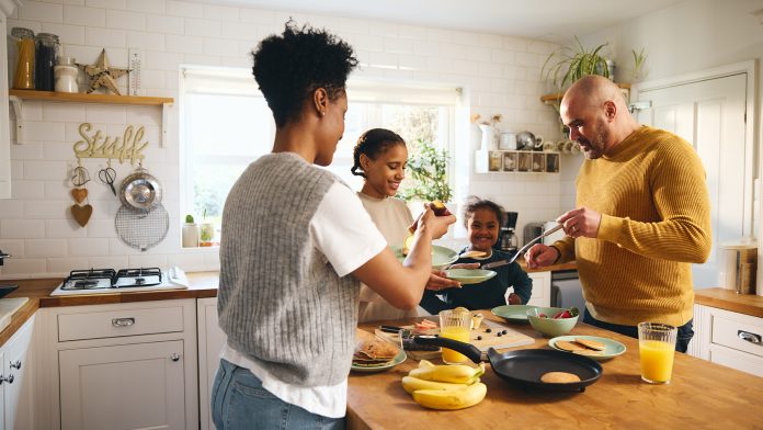 Family cooking breakfast