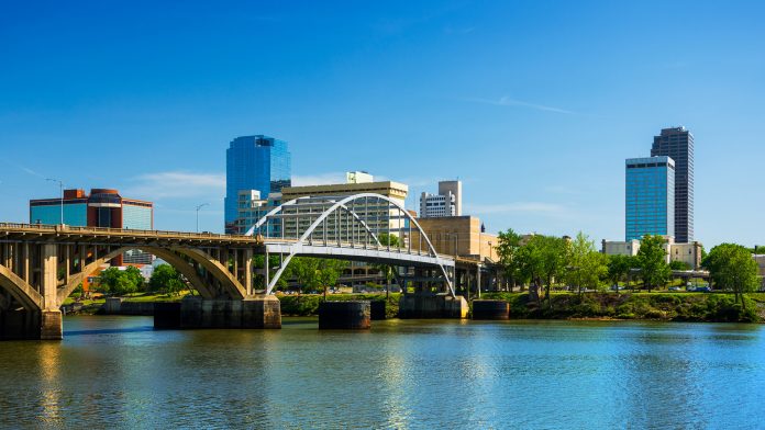 Little Rock skyline with Broadway Bridge and the Arkansas River