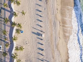 Fort Lauderdale Beach at sunrise from drone point of view