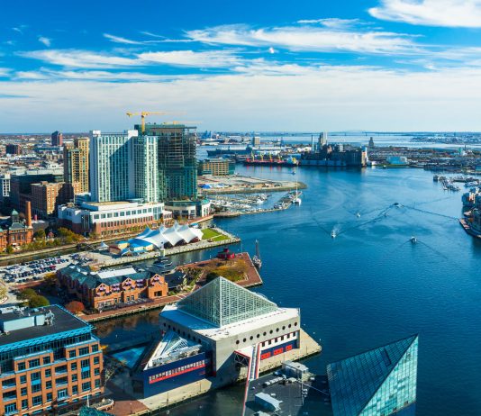 Baltimore Aerial with Patapsco River / Waterfront