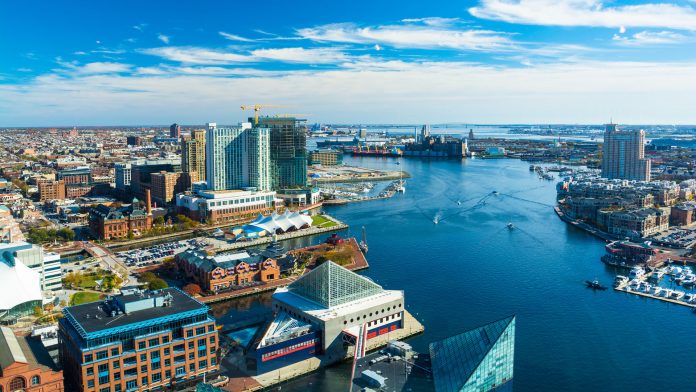 Baltimore Aerial with Patapsco River / Waterfront