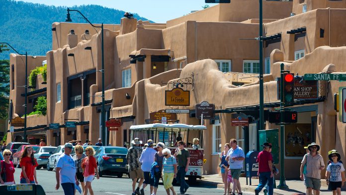 Santa Fe New Mexico Street with Pedestrians