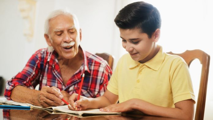 Grandparent helping with homework