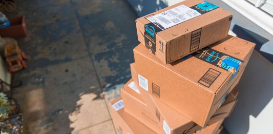 Cardboard boxes delivered at front door