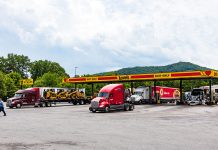 Truck stop with trucks