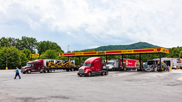 Truck stop with trucks