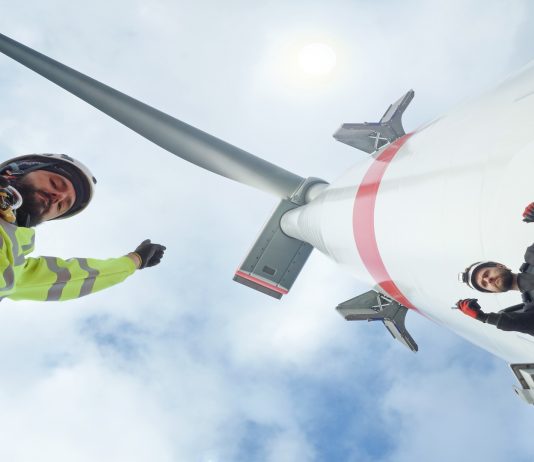 Workers working on wind-turbine