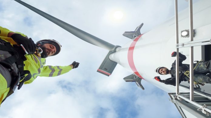 Workers working on wind-turbine