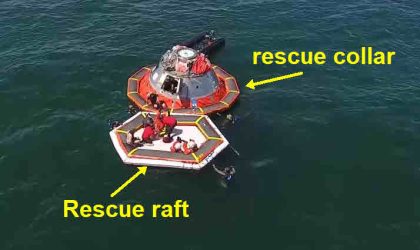 Rescue raft shown separated from rescue collar.