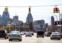 City traffic in Detroit Michigan