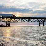 Semi Truck Crossing the Mackinaw Bridge