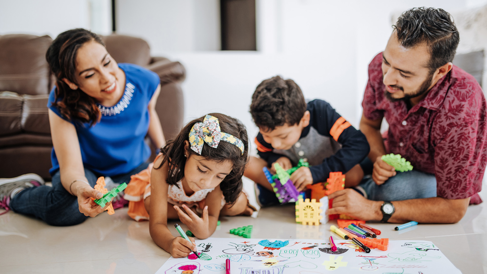 Family at home with kids