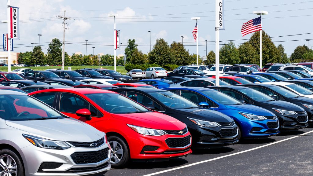 Cars on a dealer lot