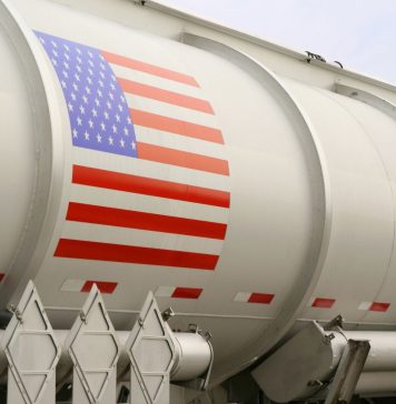 liquid transport pipe with US flag