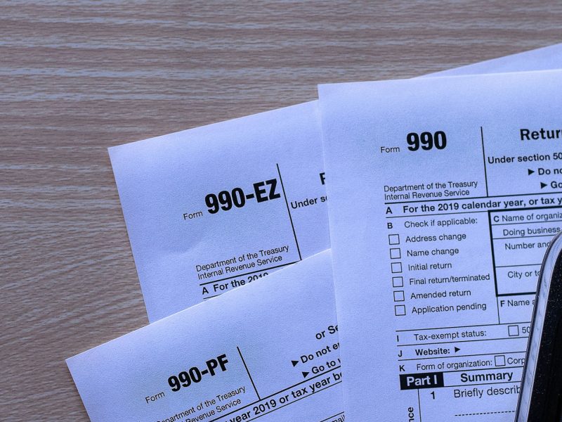 US Income Tax Forms 990, 990 EZ and 990 PF