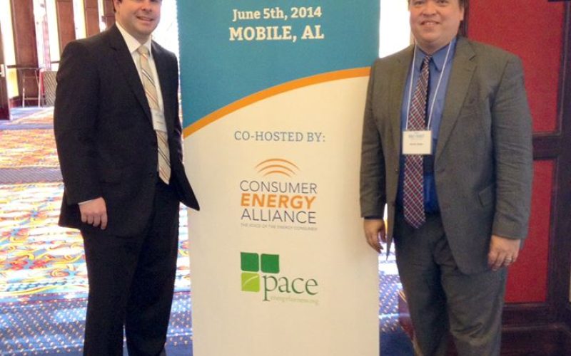 CEA-Florida Executive Director (right) readies for the Gulf Coast Energy Forum with event partner Lance Brown, Executive Director for PACE – Partnership for Affordable Clean Energy.