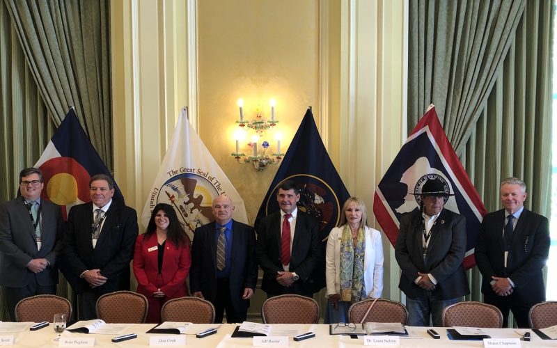 Photo: Members of the Western States and Tribal Nations gather as the Wyoming Pipeline Authority signs the groups Memorandum of Understanding.