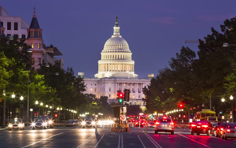 U.S. Capitol building at night in Washington, D.C.