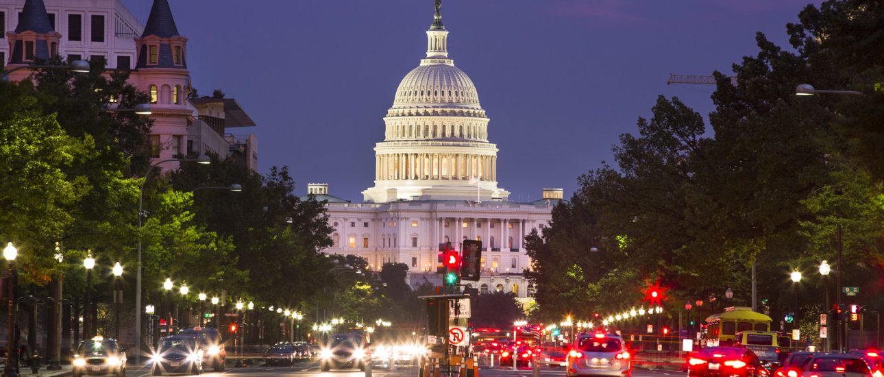 U.S. Capitol building at night in Washington, D.C.