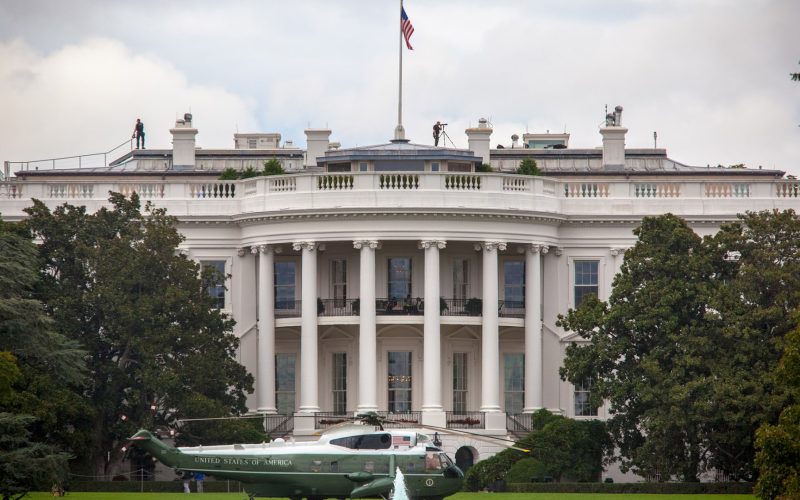 White House with Marine One Parked on Lawn